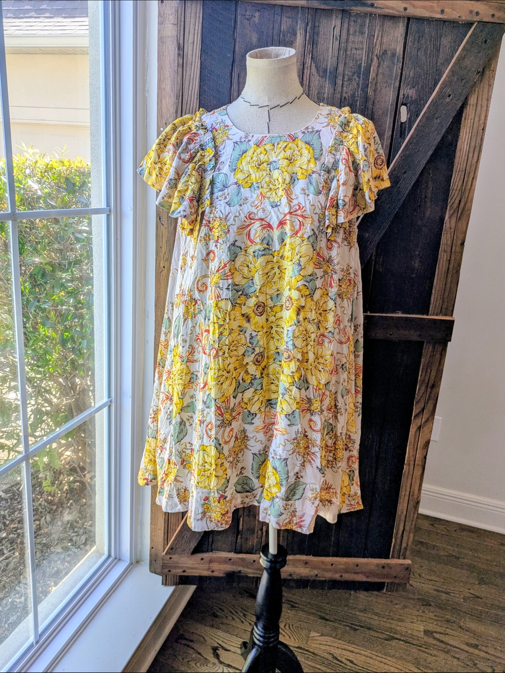 Free People Girls Yellow Floral Flutter-Sleeve Dress